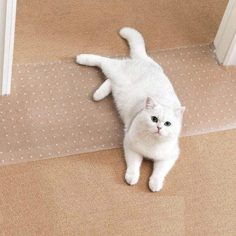Photo 1 of Carpet Protector for Pets - Cat Carpet Protector for Doorway, Anti Scratch Under Door Cat Scratch Protector Mat, Easy to Cut Plastic Carpet Scratch Stopper, Cat Scratch Guard Carpet 3.6FT
