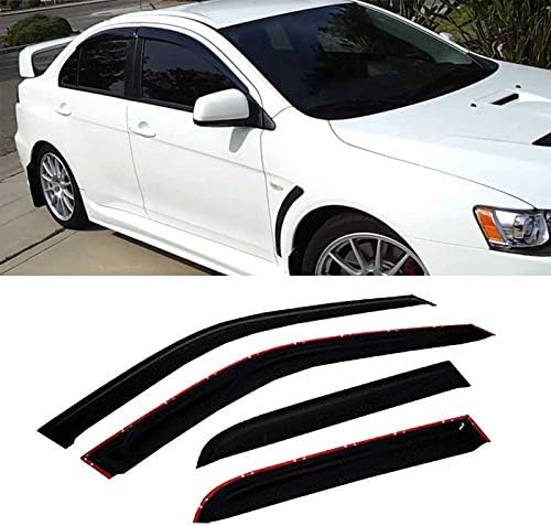 Photo 1 of Side Window Wind Deflector, 4pcs Out-Channel Tape-On Nice Rain Guards Set, Window Visor fit for 2008-2017 Mitsubishi Lancer/Evolution 10 4-Door Sedan Only 94039
