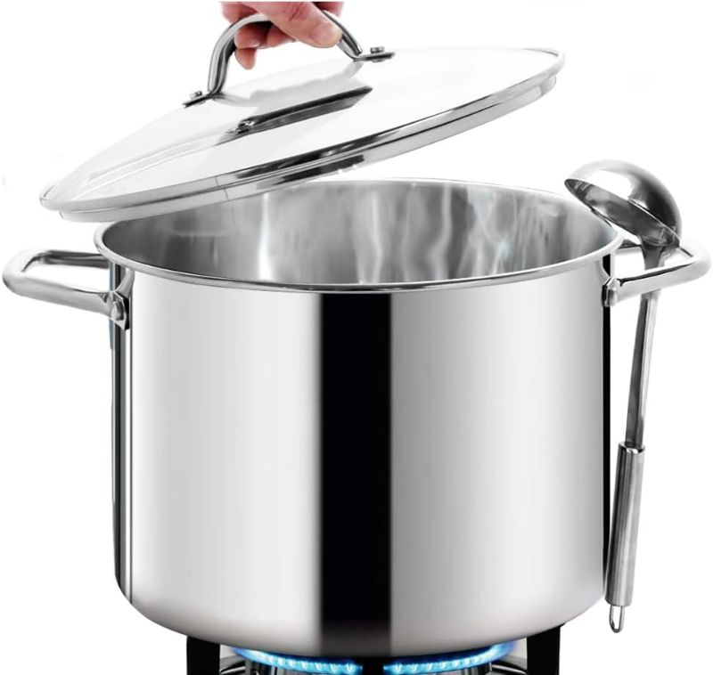 Photo 1 of HOMICHEF 12 Quart LARGE Stock Pot with Glass Lid - NICKEL FREE Stainless Steel Healthy Cookware Stockpots with Lids 12 Quart - Mirror Polished Induction Pot - Commercial Grade Soup Pot Cooking Pot
