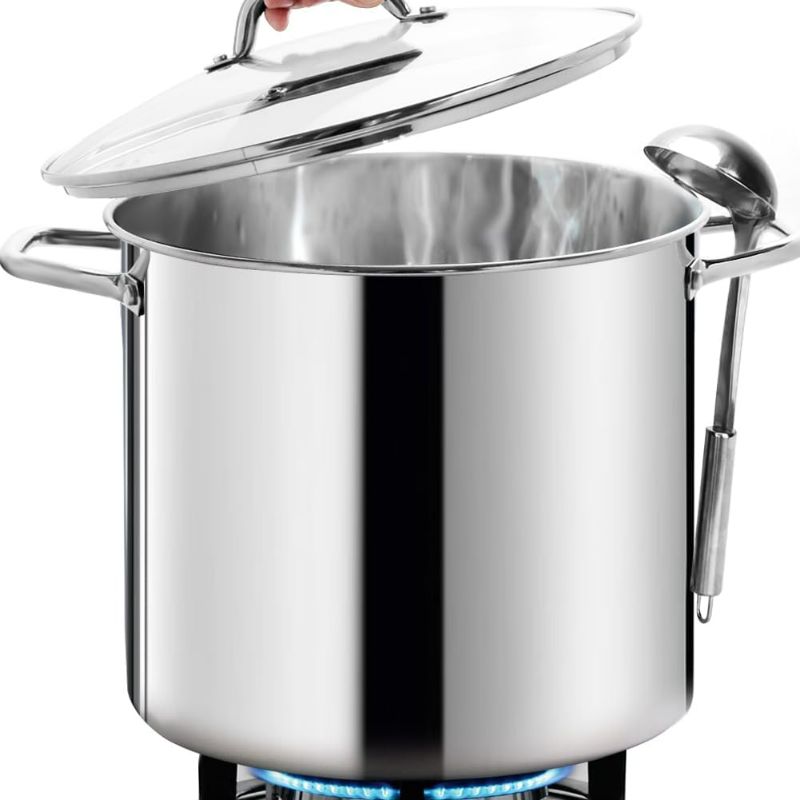 Photo 1 of HOMICHEF 24 Quart Large Nickel-Free Stainless Steel Stock Pot With Lid - Polished Heavy Duty Induction Soup Pot
