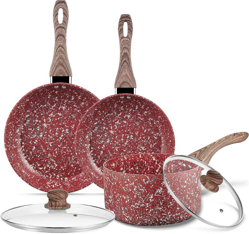 Photo 1 of KOCH SYSTEME CS Red Granite Nonstick Cookware Sets 5 Piece, Include Saucepans and Frying Pan, Nonstick Coating Pots and Pans Set with Bakelite Handle, 100% APEO & PFOA Free, Compatible for all Stoves
