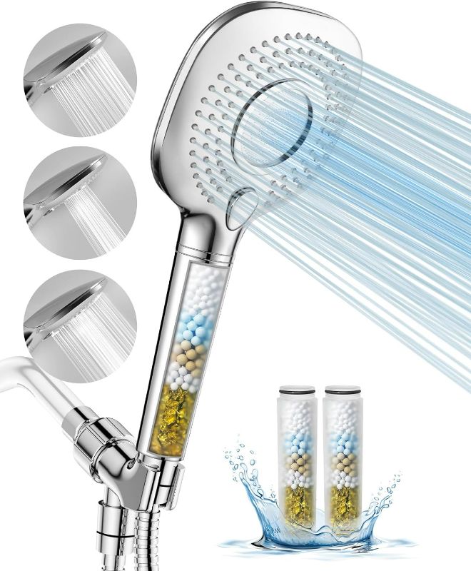 Photo 1 of Filtered Shower Head with Handheld, High Pressure Shower Head with Filter For Hard Water Filter Water Softener Showerhead with Hose & Adjustable Bracket Detachable Shower Head (2 PCS Filters)
