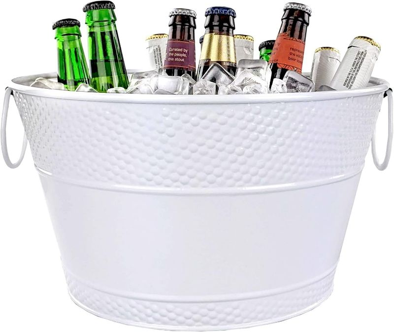 Photo 1 of BREKX White Galvanized Beverage Bucket and Wine Bucket Chiller for Parties, Leak & Rust Resistant, Sealed, Large Ice Bucket for Cocktail Bar, 12-Quart / 4 Gallon Bucket

