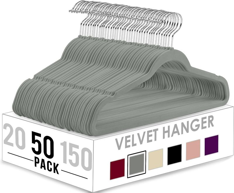 Photo 1 of  Velvet Hangers 50 Pack - Non-Slip Clothes Hangers - Grey Hangers - Suit Hangers with 360 Degree Rotatable Hook - Heavy Duty Coat Hangers - Pants Hangers
