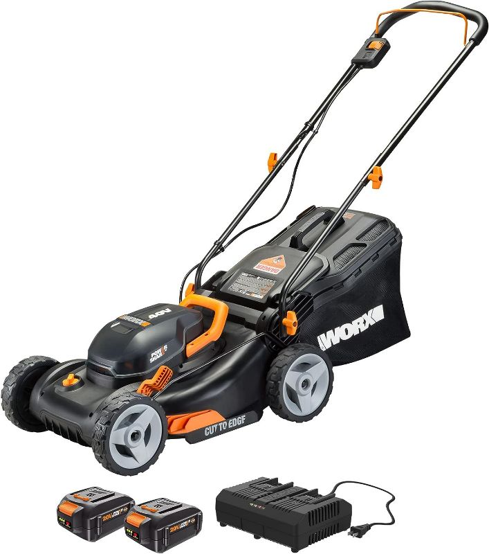 Photo 1 of Worx 40V 17" Cordless Lawn Mower for Small Yards, 2-in-1 Battery Lawn Mower Cuts Quiet, Compact & Lightweight Push Lawn Mower with 7-Position Height Adjustment – 2 Batteries & Charger Included
