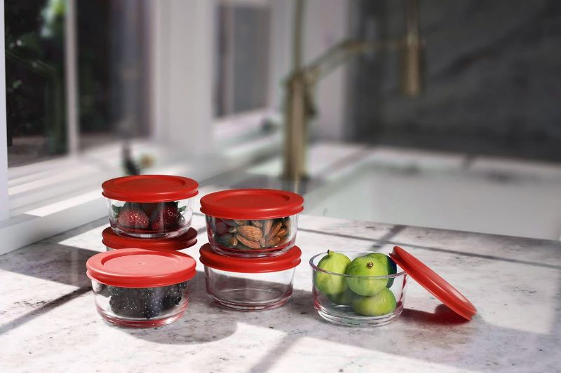 Photo 1 of BOVADO USA 2 Cup Glass Food Storage Containers (4 Pack) | Nonpourous Dishwasher, Freezer & Oven Safe Glass, Easy-Clean | Red Lids