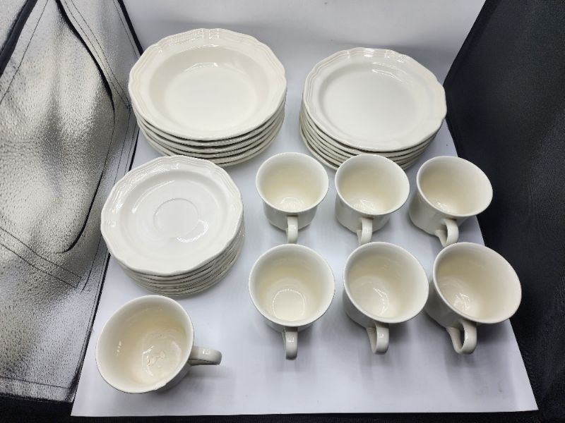 Photo 1 of Mikasa 5224779 Antique White 28 -Piece Dinnerware Set - 7 Teacups - 8 Tea Plates - 6 Bowls - 7 Small Plates 