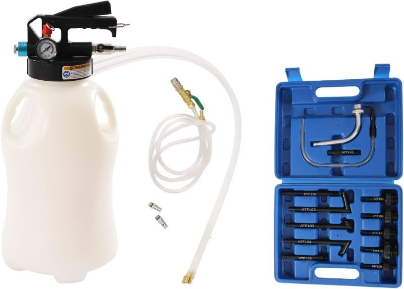 Photo 1 of 10L/10.6Qt Pneumatic Fluid Extractor Dispenser and Oil Transfer System with 13 A-T-F Adapters, with Flow Control Valve and Tool Case, for Refilling Fluid
