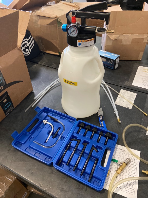 Photo 2 of 10L/10.6Qt Pneumatic Fluid Extractor Dispenser and Oil Transfer System with 13 A-T-F Adapters, with Flow Control Valve and Tool Case, for Refilling Fluid
