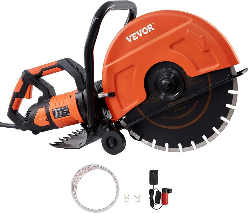 Photo 1 of VEVOR Electric Concrete Saw, 16 in, 3200 W 15 A Motor Circular Saw Cutter with Max. 6 in Adjustable Cutting Depth, Wet Disk Saw Cutter Includes Water Line, Pump and Blade, for Stone, Brick
