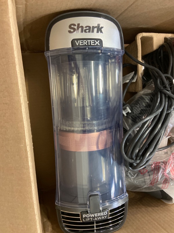 Photo 2 of Shark AZ2002 Vertex Powered Lift-Away Upright Vacuum with DuoClean PowerFins, Self-Cleaning Brushroll, Large Dust Cup, Pet Crevice Tool, Dusting Brush & Power Brush, Silver/Rose Gold
