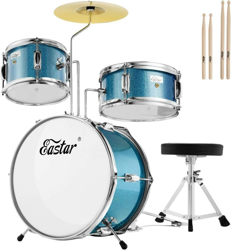 Photo 1 of Kids Drum Set Eastar 3-Piece for Beginners, 14 inch Drum Kit with Adjustable Throne, Cymbal, Pedal & Two Pairs of Drumsticks, Junior Drum Set with Bass Tom Snare Drum