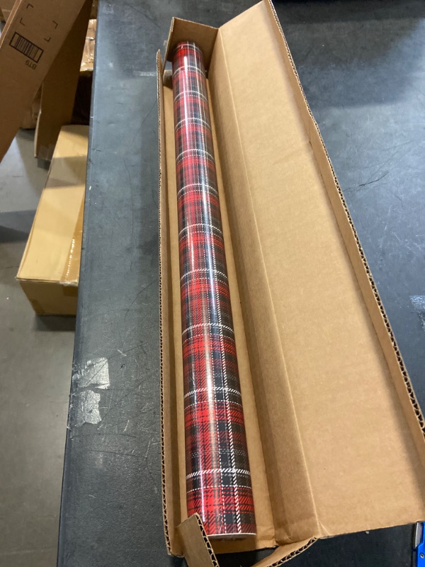 Photo 2 of American Greetings Reversible Wrapping Paper Jumbo, Red and Black Plaid (1 Roll, 175 sq. ft)