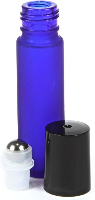 Photo 1 of 12 Cobalt Blue Glass Roll-On Bottles with Stainless Steel Roller Balls (10 ml) for Essential Oils, Colognes & Perfumes (12 pk)