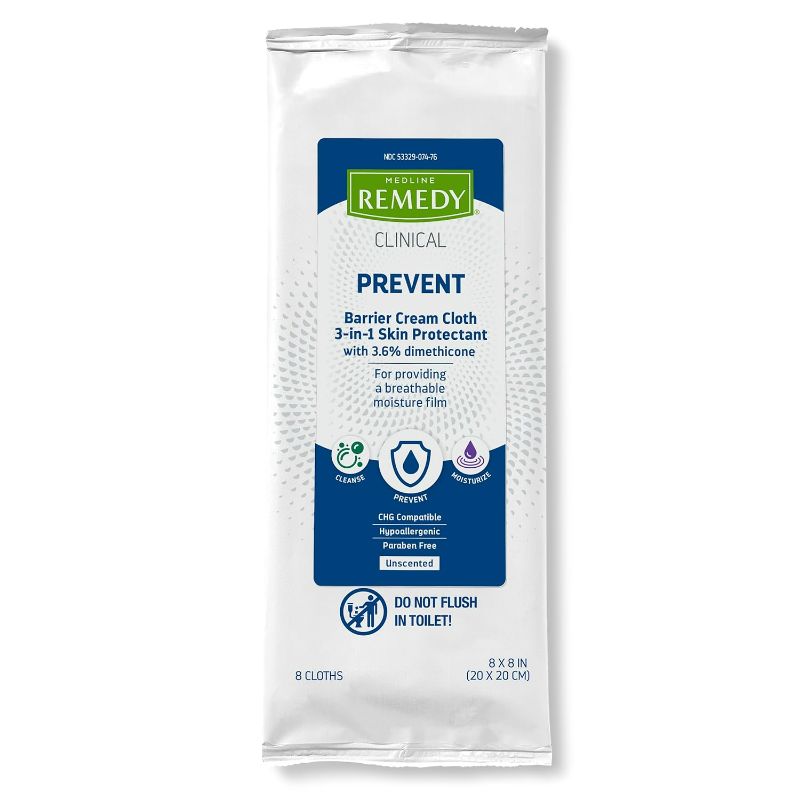 Photo 1 of Medline Remedy Phytoplex 4-in-1 Barrier Cream Cloths with Dimethicone, All in 1 Wipe for Incontinence Care, Fragrance Free (8 Count, 32 Packs)
