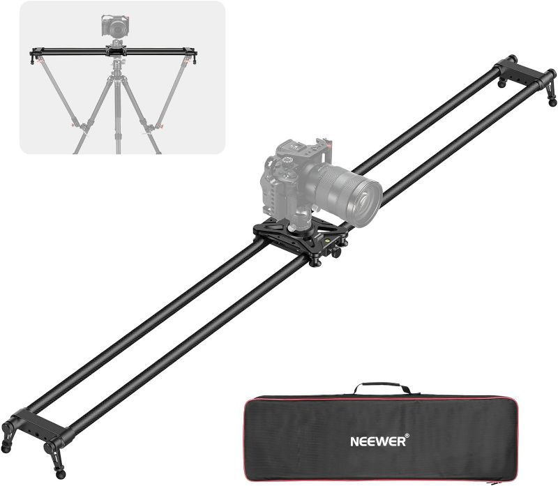 Photo 1 of NEEWER 31.5inch Carbon Fiber Camera Slider, Dolly Rail Track with Thicker Tube and More Stable Support, 4 Precise Smooth Bearings and Levelling for DSLR Camera Camcorder, Max Load 17lb, CS120CM
