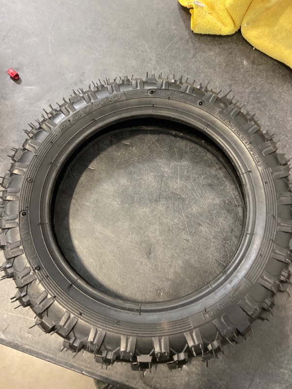 Photo 1 of 2.5-10" Off-Road Tire and Inner Tube Set - Dirt Bike Tire with 10-Inch Rim and 2.5/2.75-10 Dirt Bike Inner Tube Replacement Compatible with Honda CRF50/XR50, Suzuki DRZ70/JR50, and Yamaha PW50
