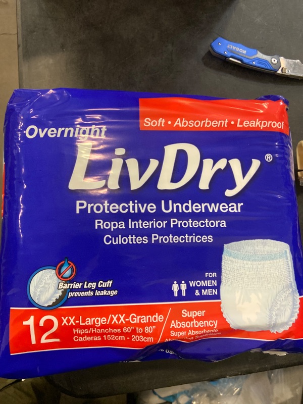 Photo 2 of LivDry Adult XXL Incontinence Underwear, Overnight Comfort Absorbency, Leak Protection, XX-Large, 12-Pack 2X-Large (12 Count)