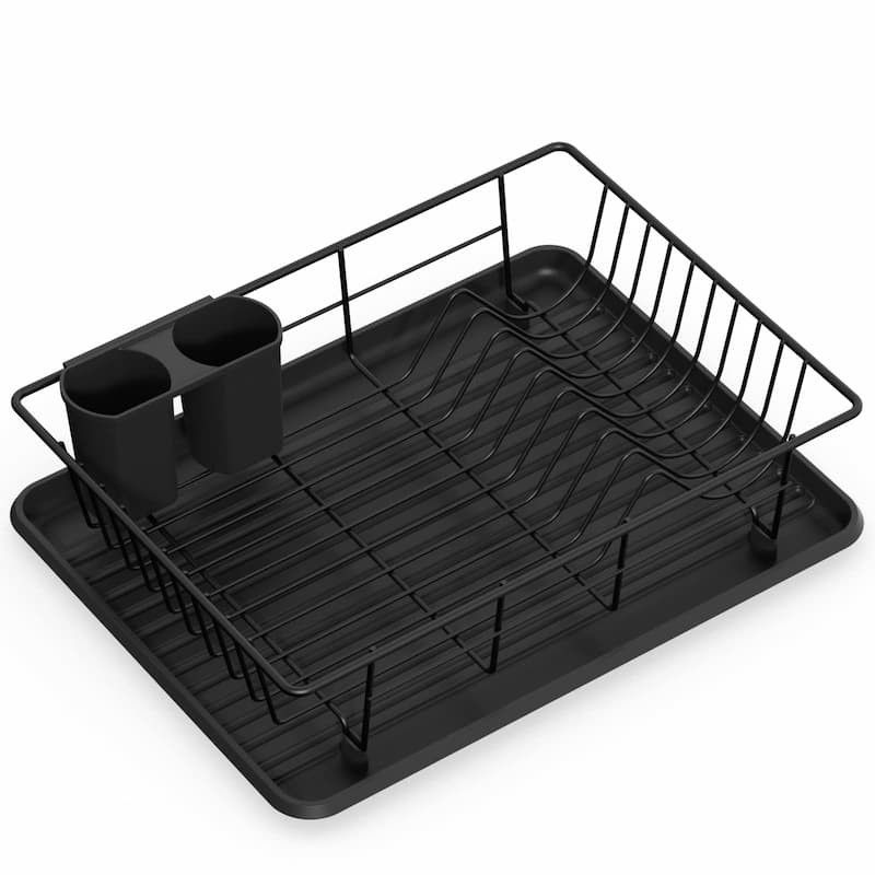 Photo 1 of GSlife Dish Rack with Tray Small Dish Drainer for Kitchen Countertop, Black

