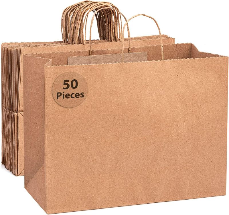 Photo 1 of Brown Paper Bags with Handles - Large Gift Bags with Handles - 16x6x12 Inches - 50 Pack Kraft Paper Bags - Paper Grocery Bags - Paper Bags for Small Business - Paper Shopping Bags with Handles
