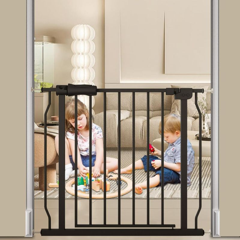 Photo 1 of Baby Gate for Stairs 29.13"-33.86" Wide Dog Gates for Doorways Pressure Mounted Pet Gate Walk Through Metal Child Indoor Safety Gates No Drilling (Black, 29.13"-33.86"/74-86CM)
