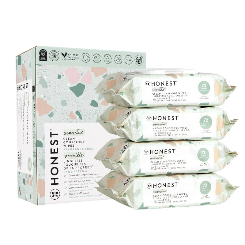 Photo 1 of The Honest Company Clean Conscious Unscented Wipes 72 Count Pack Of 4| Over 99% Water, Compostable, Plant-Based, Baby Wipes | Hypoallergenic for Sensitive Skin, EWG Verified | Geo Mood, 288 Count
