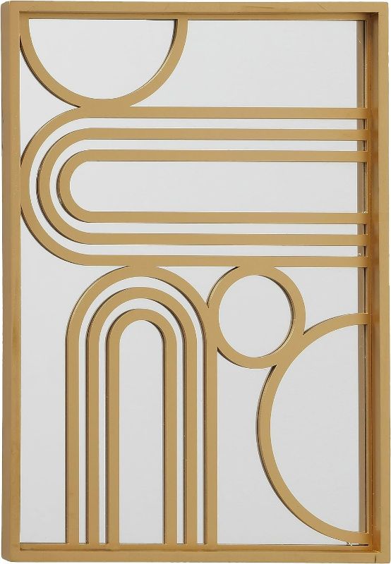 Photo 1 of WHW Whole House Worlds Modernist Home Mid Century Mirror, Golden Gilt Frame, Rectangular, Latticework Overlay, 11.5 x 15.75 Inches
