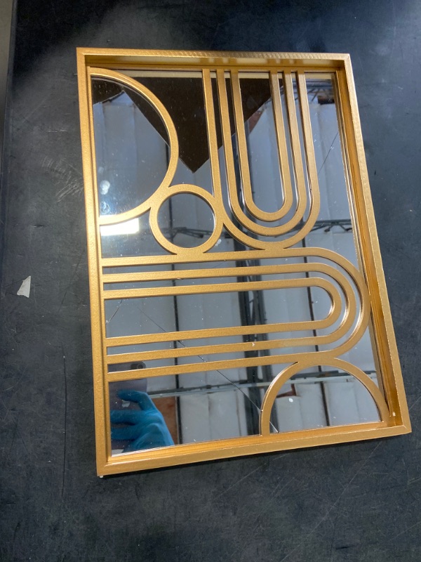 Photo 2 of WHW Whole House Worlds Modernist Home Mid Century Mirror, Golden Gilt Frame, Rectangular, Latticework Overlay, 11.5 x 15.75 Inches
