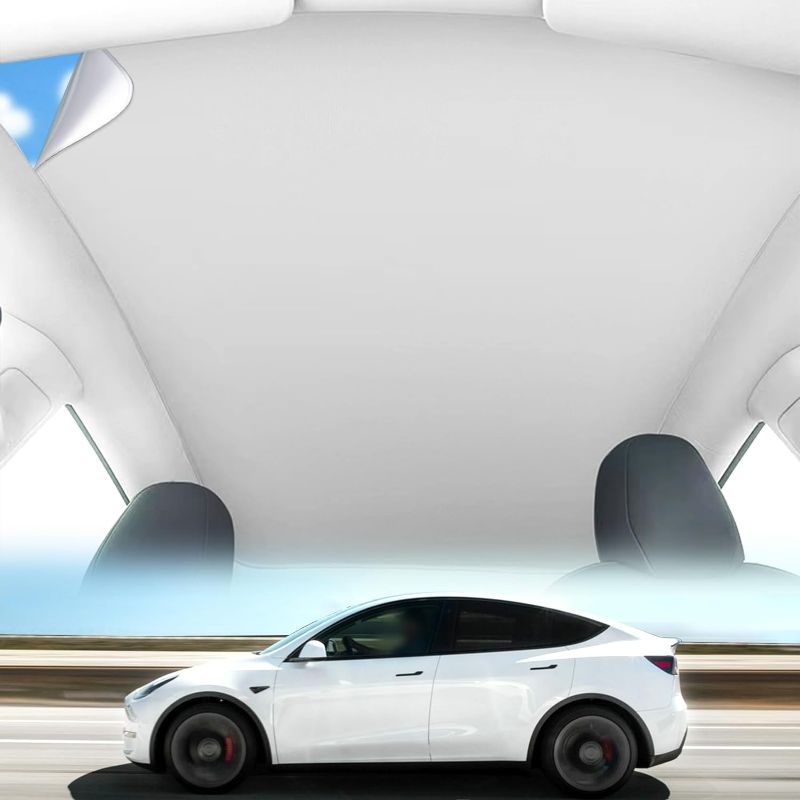 Photo 1 of Sunshade Fits Tesla Model Y 2019-2023, New Electrostatic Adsorption Sunroof Glass Heat & Thermal Insulation Cover, Non Sag UV Rays Protector Energy Saving Sun Shade High Temperature Resistant Accessories
