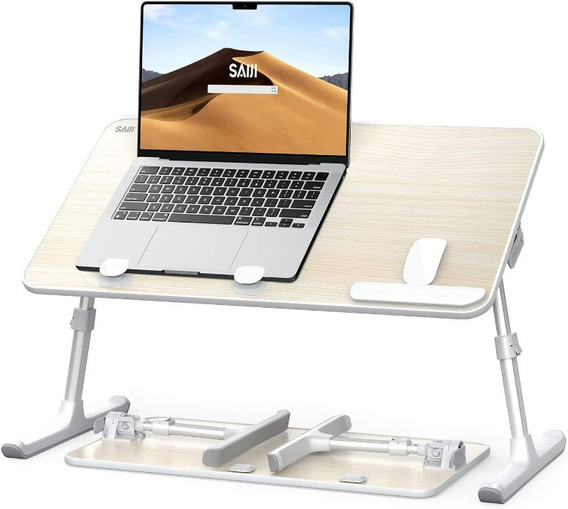Photo 1 of Laptop Desk For Bed, SAIJI Lap Desks Bed Trays for Eating Writing, Adjustable Computer Laptop Stand, Foldable Lap Table in Sofa and Couch 23.6 x 13 Teak

