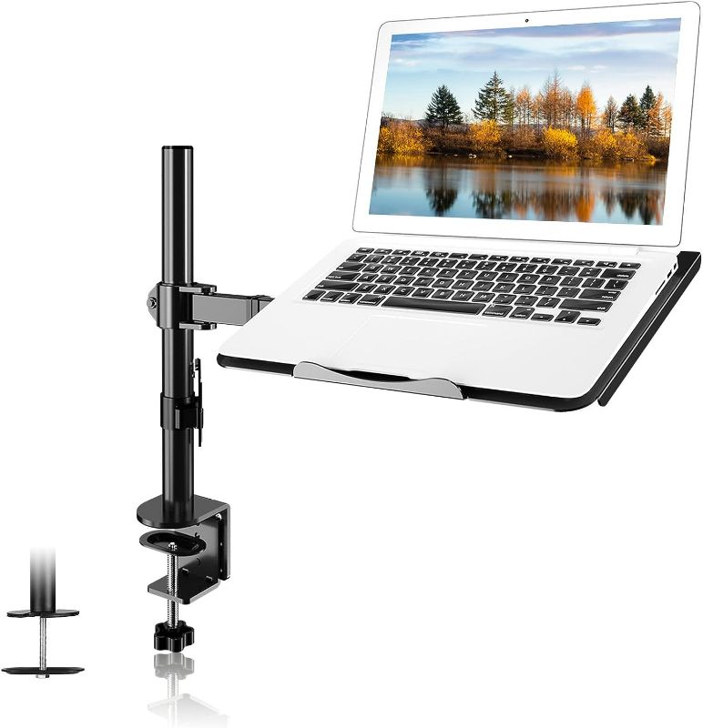 Photo 1 of suptek Single Laptop Notebook Desk Mount with Tray for 13-27 inch Computer Screen, Fully Adjustable Laptop Desk Arm for Laptop Notebook up to 17’’, Weight up to 15.6 lbs
