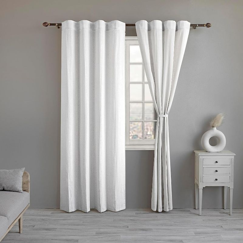 Photo 1 of Linenwalas Cotton Linen Semi Sheer Curtains for Living Room 84 inch Length, 2 Panels Set, Rod Pocket Window Curtain Balance Privacy & Light (W-52 x L-84 / Semi Sheer/White)
