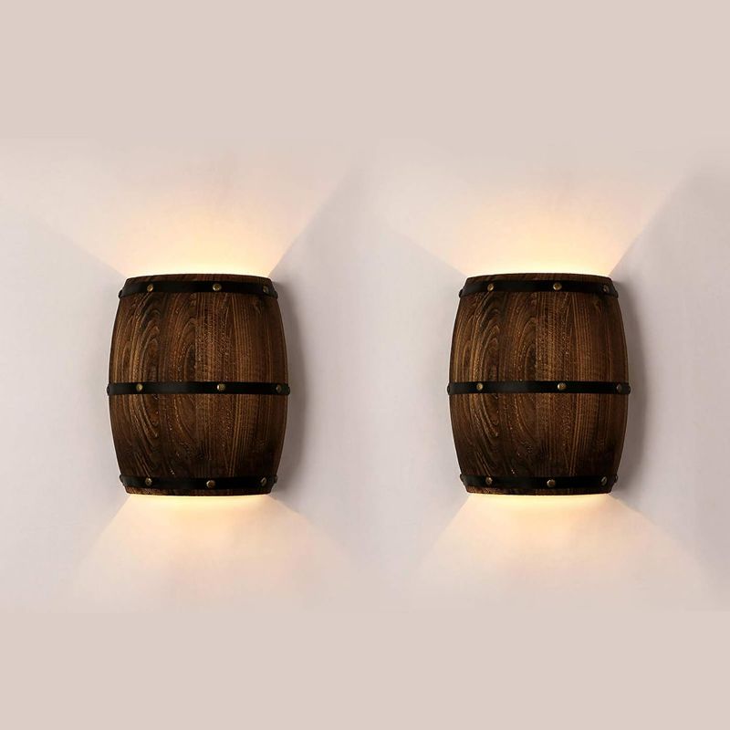 Photo 1 of Newrays Antique 2 Pack Wood Wine Barrel Wall Sconce Lighting Fixture Up and Down Indoor Wall Lamps for Bar Area Steampunk Theme
