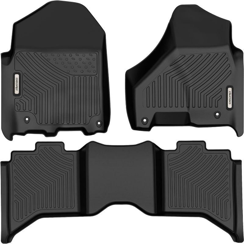 Photo 1 of OEDRO Floor Mats Compatible for 2012-2018 Dodge Ram 1500/2500/3500 Crew Cab, 2019-2024 Dodge Ram 1500 Classic Crew Cab, Unique Black TPE All-Weather Guard Includes 1st and 2nd Row: Full Set Liners
