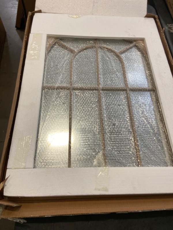 Photo 2 of Wood Farmhouse Window Pane Mirror, Arched Distressed Wall Mirror, Decorative Mirror for Fireplaces, Hallways, Living Room, Entryway, 36" Lx 26" W
