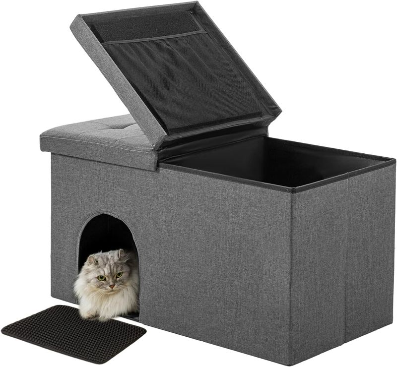 Photo 1 of Cat Litter Box Enclosure Hidden Furniture Ottoman with Lid Dog Proof Cat Litter Box with Litter Mat and Odor Control Filter, XLarge(36"x19.6"x19.6"), Dark Grey
