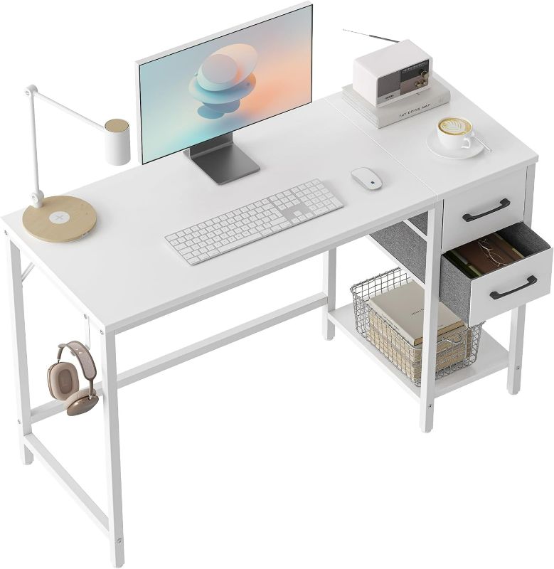 Photo 1 of CubiCubi Computer Home Office Desk with 2 Drawers, 40 Inch Small White Desk Study Writing Table, Modern Simple PC Desk, White
