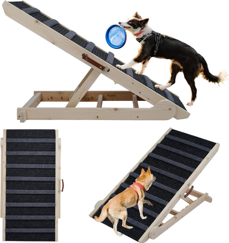 Photo 1 of Dog Ramp for Bed with Anti-Slip Rubber Surface,Dog Stairs for Large&Medium&Small Dogs & Cats, Adjustable Dog Ramp for Couch or Car, Wooden Dog Ramps for Sofa
