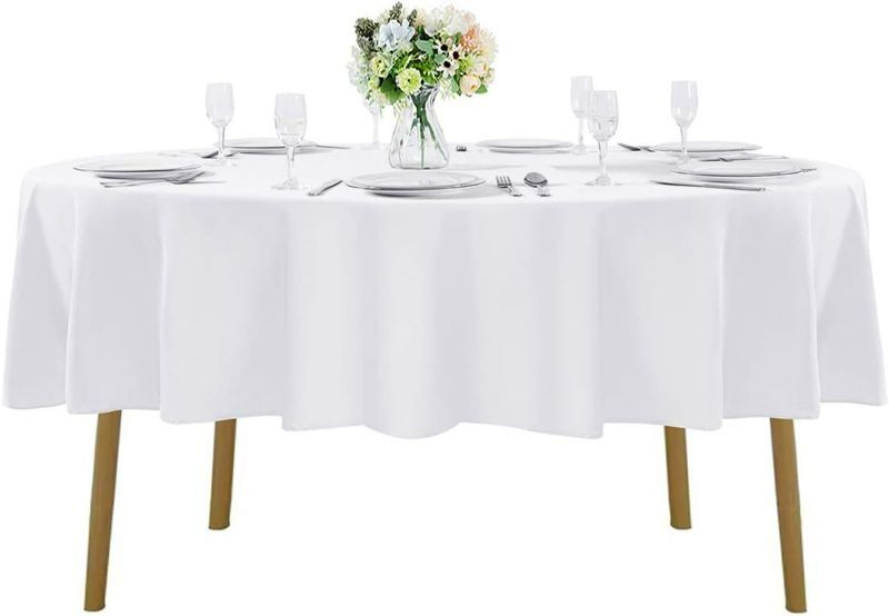Photo 1 of 70 inch Round Tablecloth Washable Polyester Table Cloth Decorative Table Cover for Wedding Party Dining Banquet?70 inch,White?
