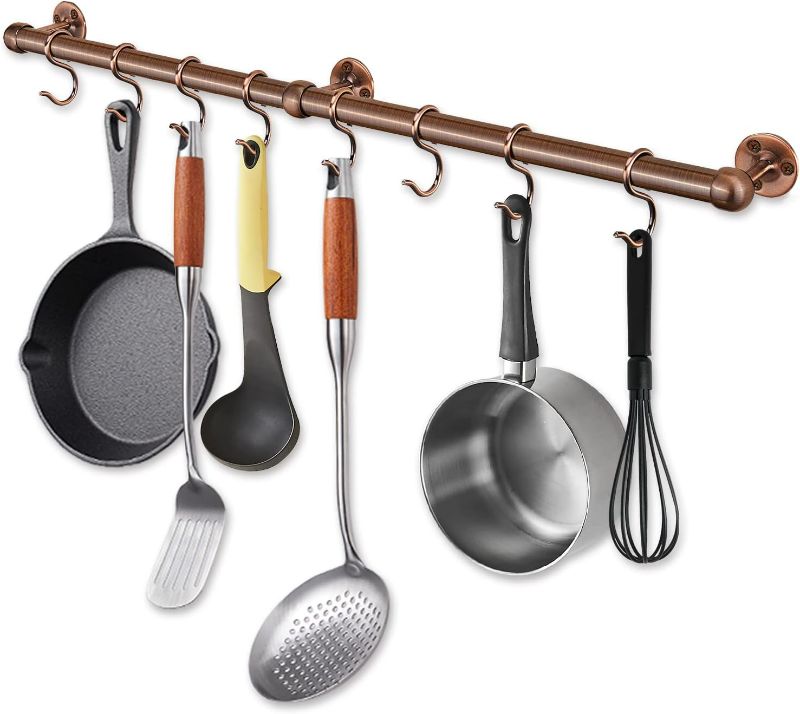 Photo 1 of ROTHLEY Hanging Pot Rack Hanger: 23.7 Inch Stainless Steel Pot and Pan Hanger Wall Mounted Hanging Pots and Pans Rack Heavy Duty Pot Hangers Kitchen Rail with Hooks (Antique Copper)
