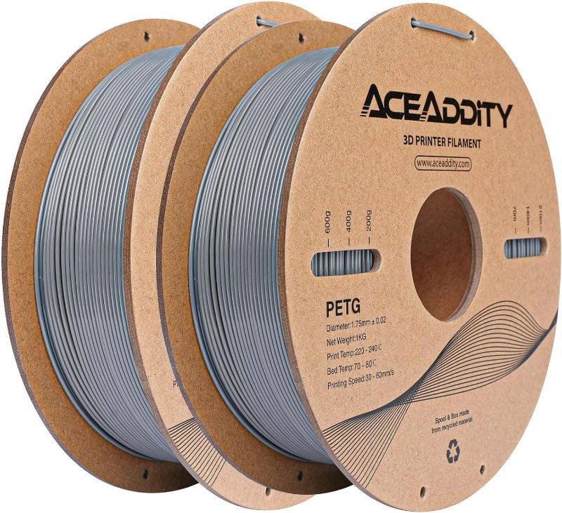 Photo 1 of PETG Filament 1.75mm, Strong PETG 3D Printing Filament, Compatible with Most FDM 3D Printers, Dimensional Accuracy ±0.02 mm, 1KG/2.2lbs Spool (2 * 1kg Grey)
