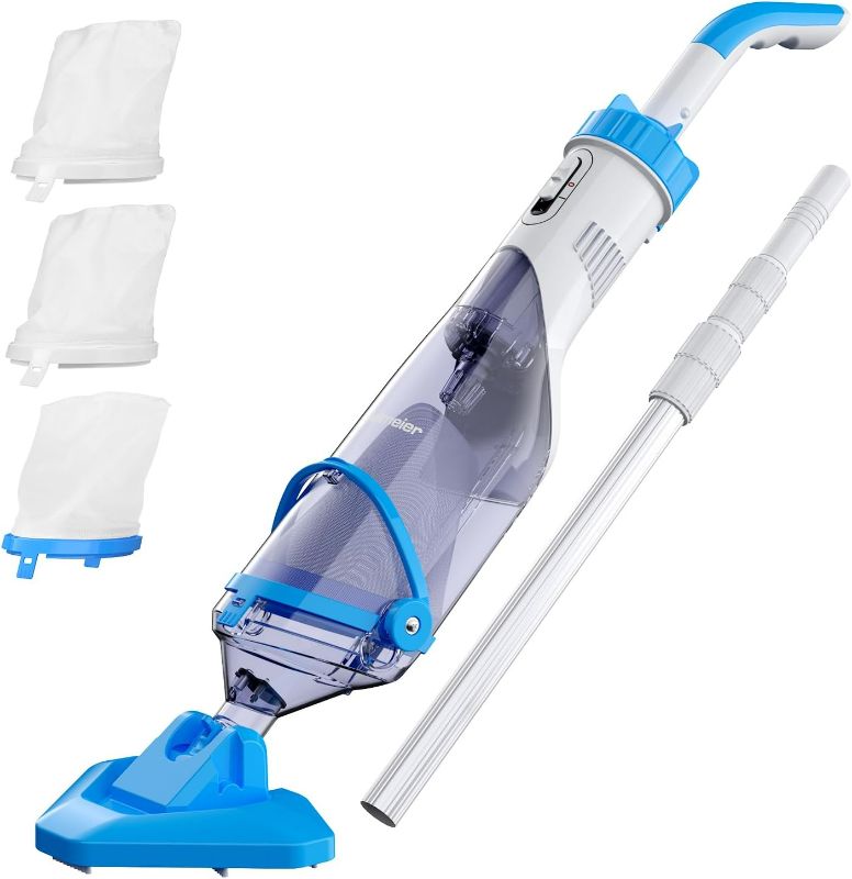Photo 1 of Cordless Pool Vacuum with Telescopic Pole, Handheld Rechargeable Swimming Pool Cleaner, Wireless Strong Suction 16 GPM Pool Vacuum for Cleaning Spas, Hot Tubs, Above/In Ground Pools

