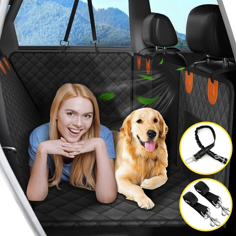 Photo 1 of Dog Car Seat for Back Seat,100% Waterproof Back Seat Extender for Dog with Hard Bottom,Scratchproof Nonslip,Dog Hammock with Mesh Window and Storage for SUV/Cars/Truck…
