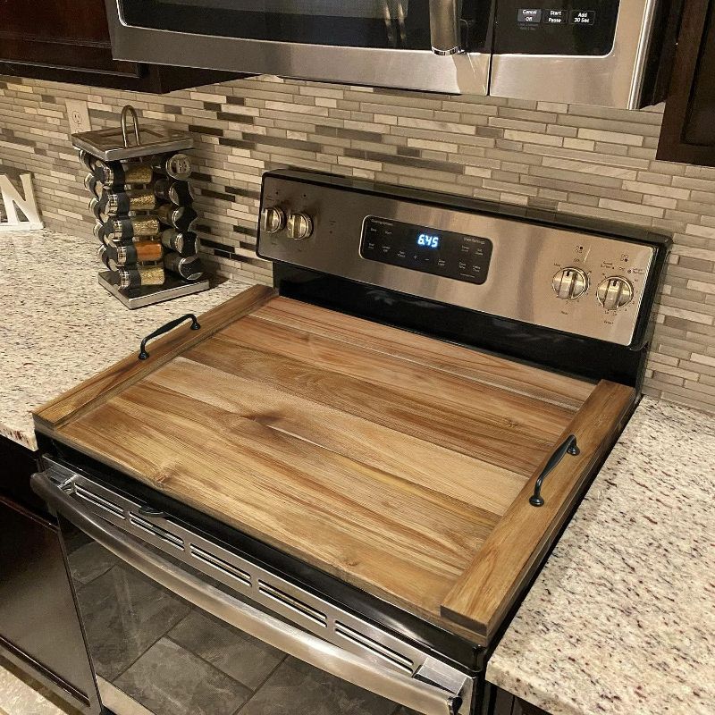 Photo 1 of GASHELL Noodle Board Stove Cover, Wood Stove Top Cover with Handles, Stovetop Covers for Electric Stove, Stove Covers for Gas Stove Top(Bamboo) Bamboo Wood