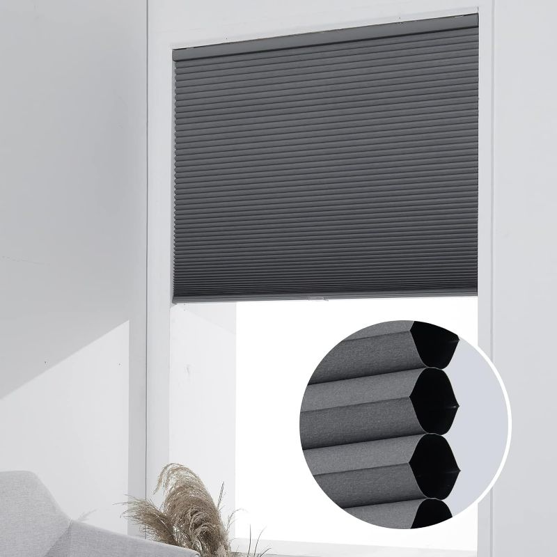 Photo 1 of Persilux Custom Blackout Cellular Window Shades Cordless Blinds, Eco-Friendly Honeycomb Blinds for Windows (Grey, 24" W x 48" H) Window Shades for Home, Room Darkening Cellular Blinds & Shades
