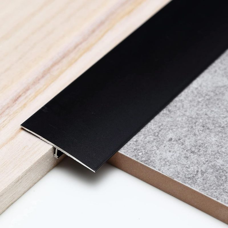 Photo 1 of 3Pcs Aluminum T Molding Trim & Floor Transition Strips, Flat Divider Strip for Door Threshold and Joining Flooring Gaps of Laminate Planks Tile (3Ft x 1.6In, Matte Black)
