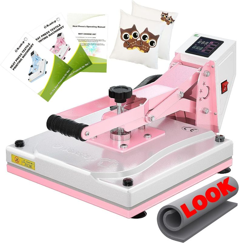 Photo 1 of Upgrade Clamshell Heat Press 15x15,DIY Digital Industrial-Quality Sublimation Heat Press Machine for T- Shirt Printing,Rhinestone HTV Vinyl Heat Press for Home Use,Businessman(CE/ROHS,Pink)
