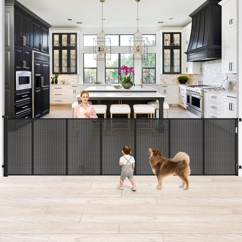 Photo 1 of 42 Inch Extra Tall Baby Gate 120 Inch Extra Wide Retractable Baby Gates for Large Openings, Upgraded Retractable Gate Keeps Pets from Getting Under Extra Tall Pet Gate, Indoor/Outdoor Long Baby Gate

