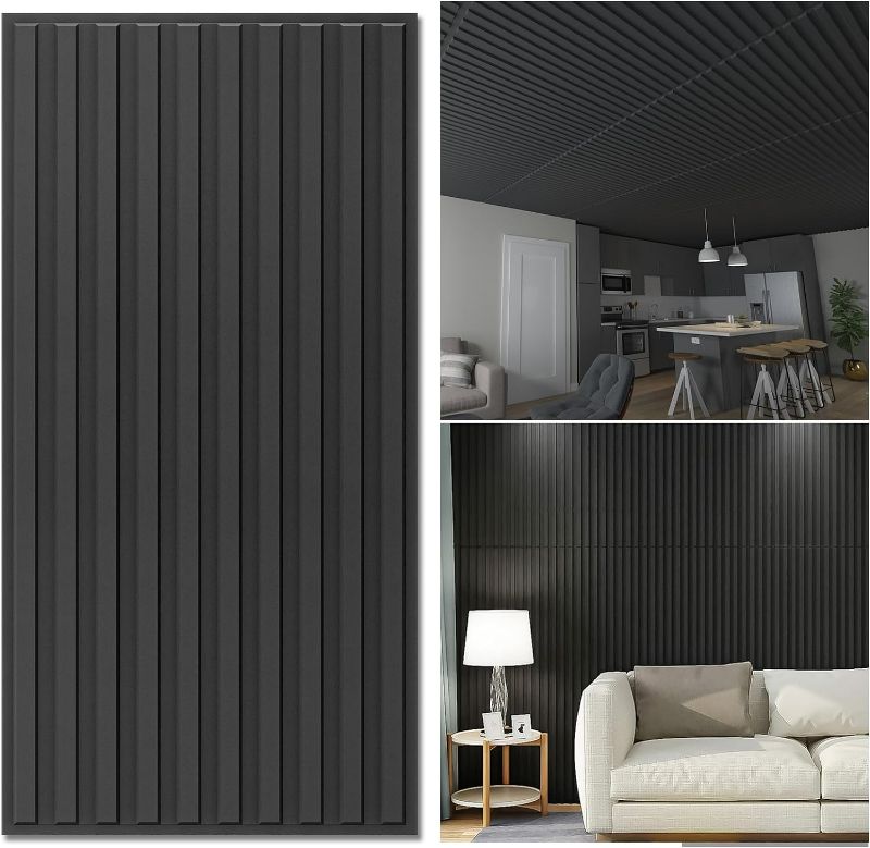 Photo 1 of Art3d 12 Pack 2ft x 4ft Drop Ceiling Tiles in Black, Slat Design 3D Wall Panels for Interior Wall Decor 24in x 48in
