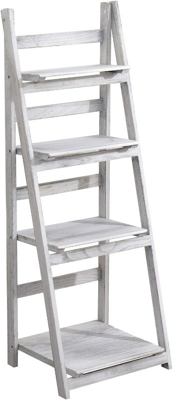 Photo 1 of Babion Foldable Plant Shelf, White Ladder Shelf, Wood Rustic Ladder Bookshelf, Indoor Plant Stand, Ladder Shelves for Patio Garden- White
